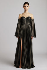 OFF SHOULDER PLEATED GOWN