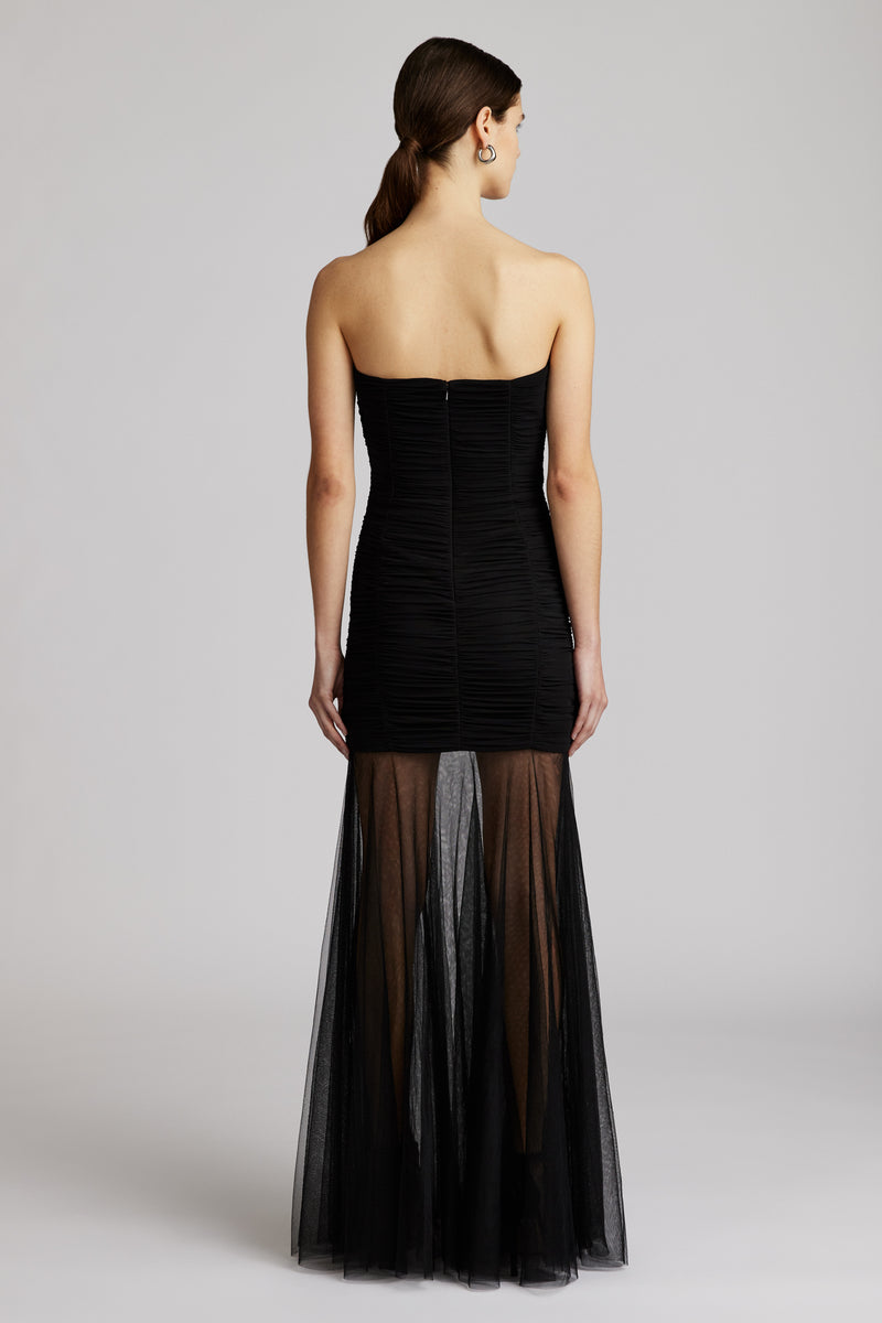 RUCHED BODYCON TULLE GOWN