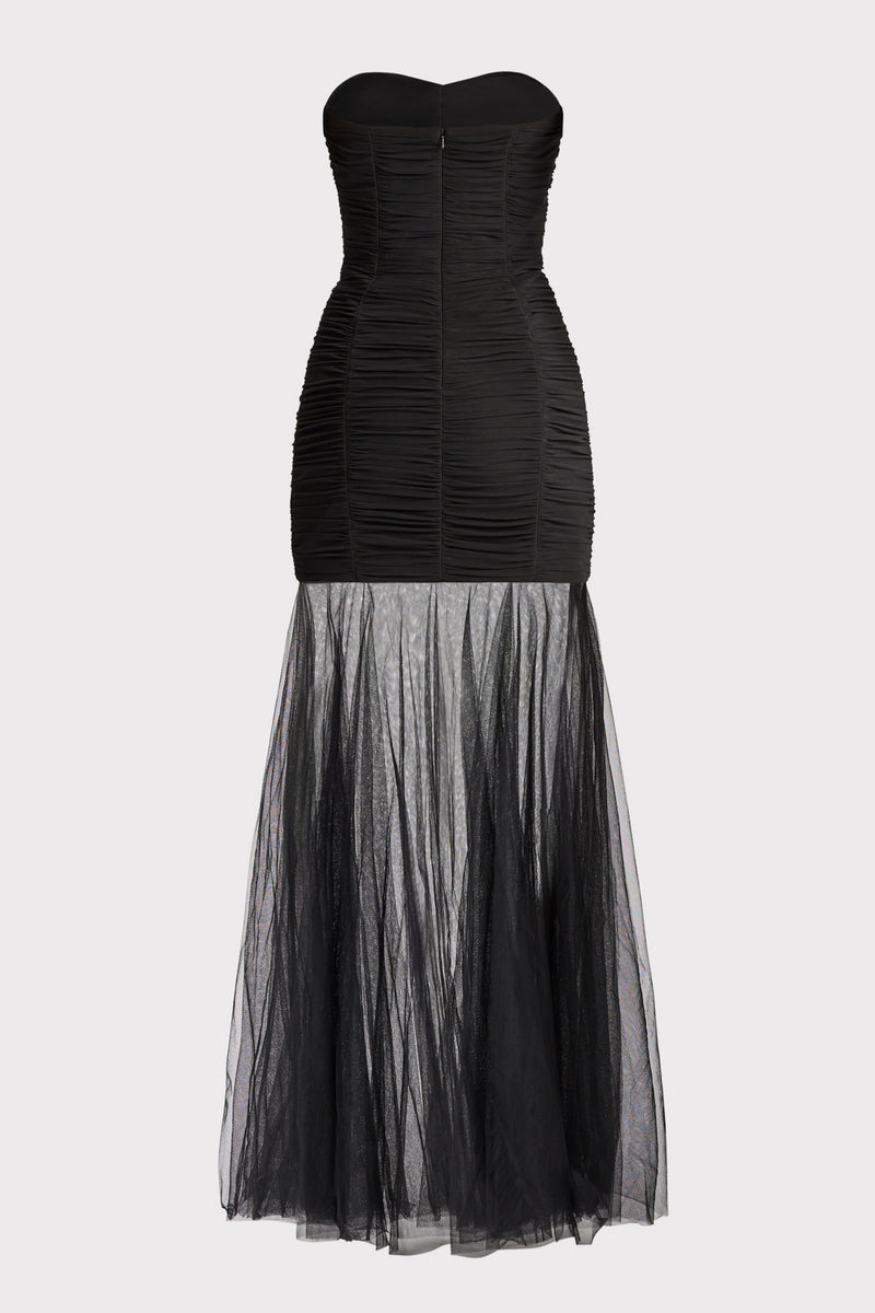 RUCHED BODYCON TULLE GOWN