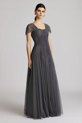 CAP SLEEVE TULLE GOWN