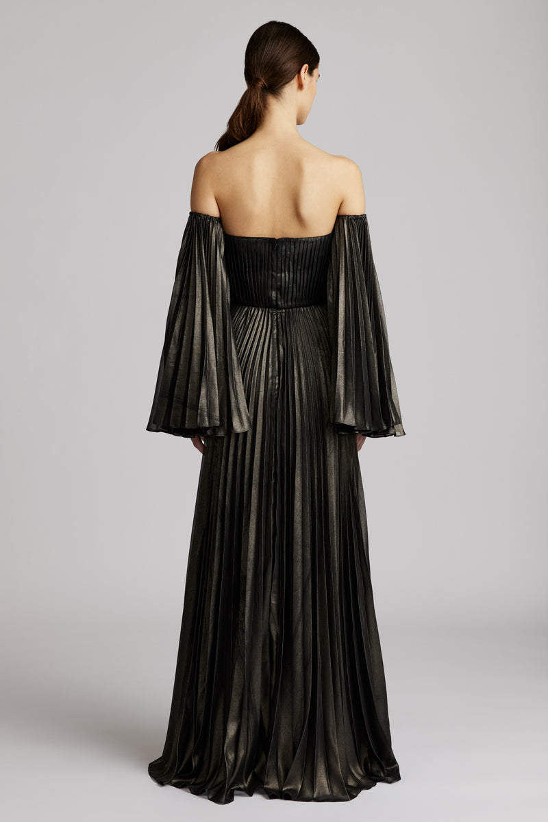 OFF SHOULDER PLEATED GOWN