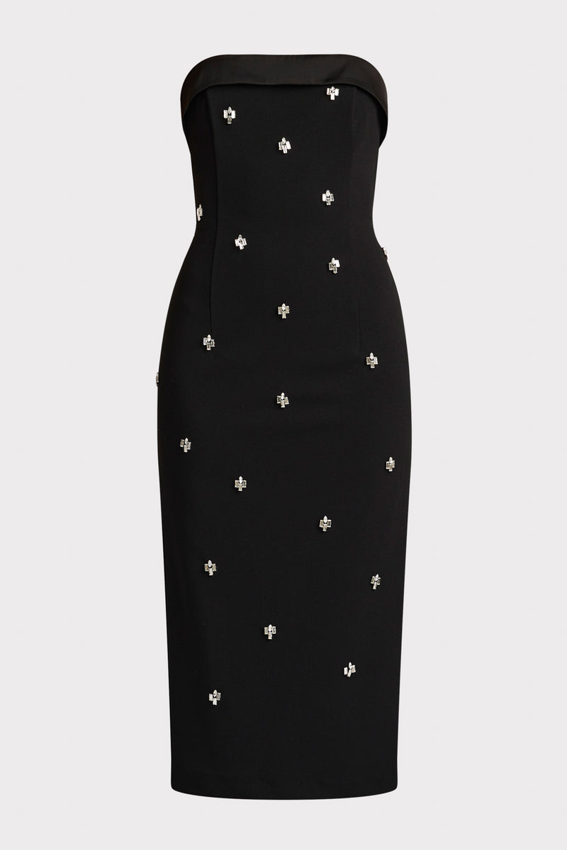 BEADED TUXEDO MIDI DRESS