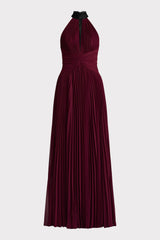 PLEATED CHIFFON GOWN  W/ LACE DETAILING