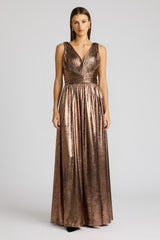 ROSE GOLD METALLIC PLEATED GOWN