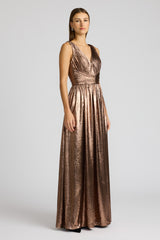 ROSE GOLD METALLIC PLEATED GOWN