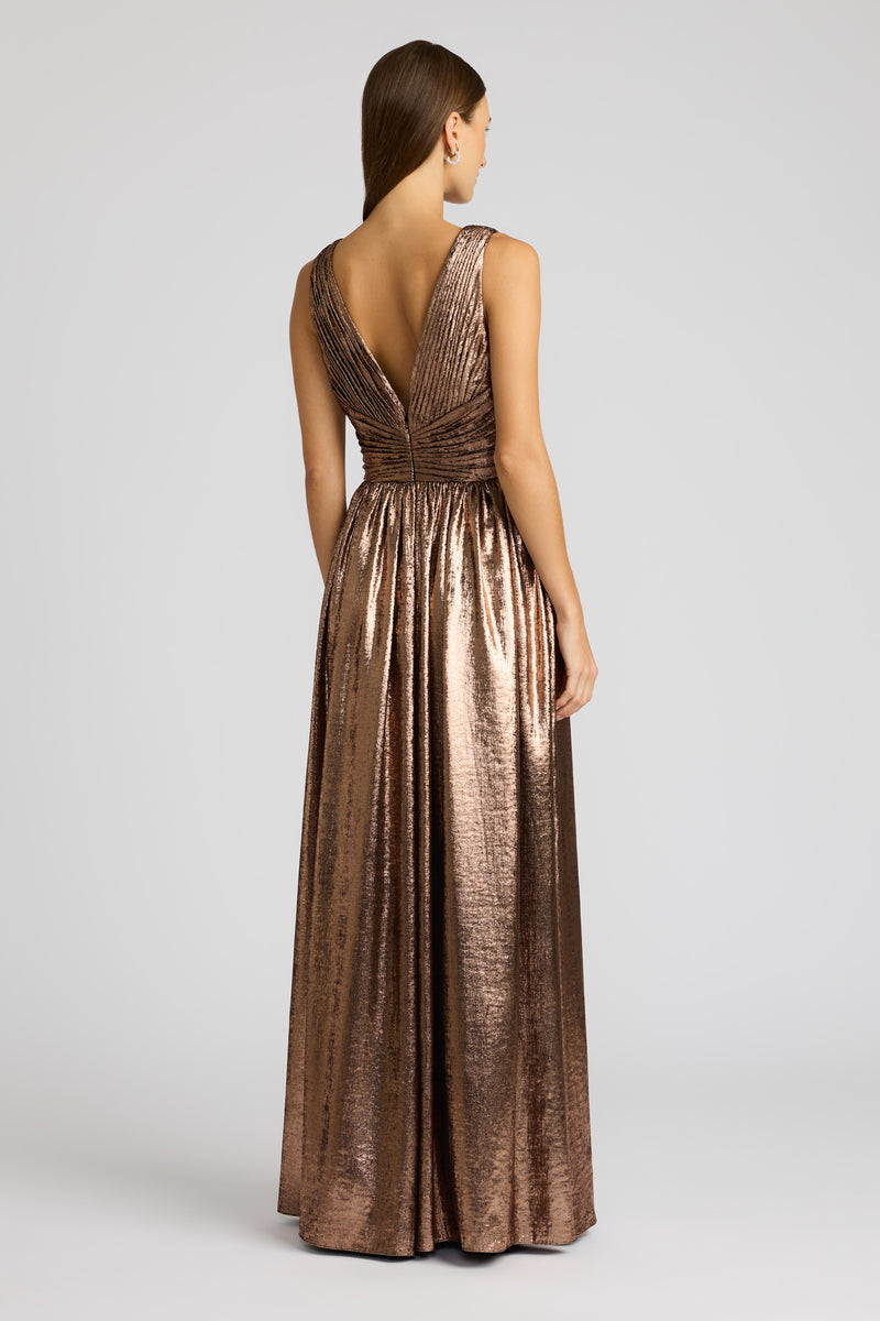 ROSE GOLD METALLIC PLEATED GOWN