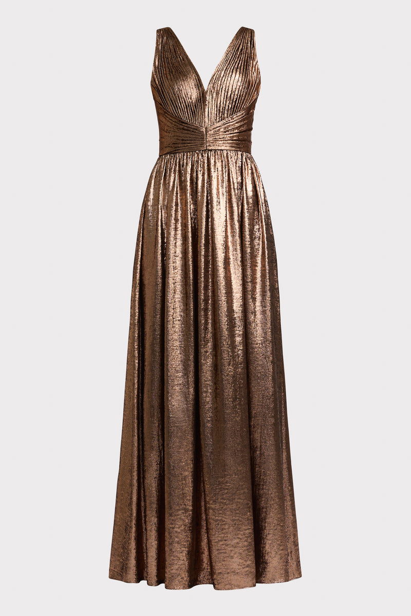 ROSE GOLD METALLIC PLEATED GOWN