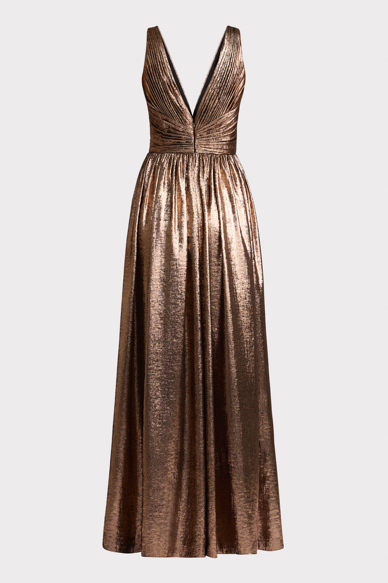 ROSE GOLD METALLIC PLEATED GOWN