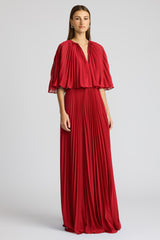 PLEATED CHIFFON CAPE GOWN