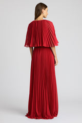 PLEATED CHIFFON CAPE GOWN