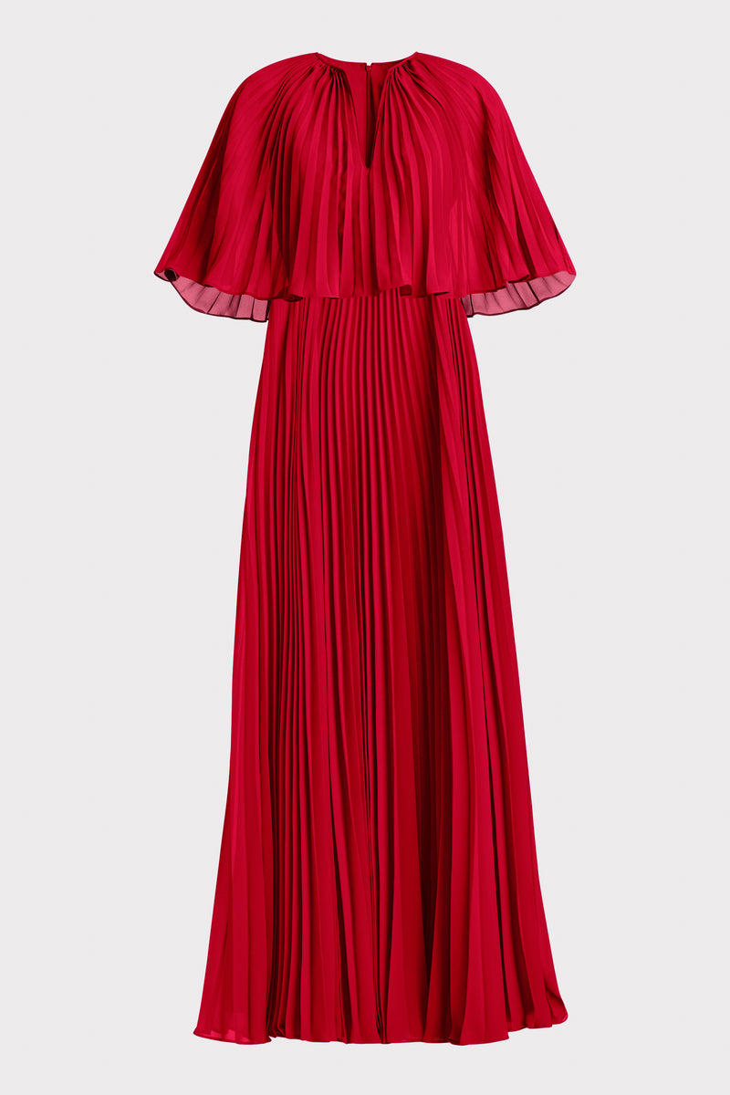 PLEATED CHIFFON CAPE GOWN