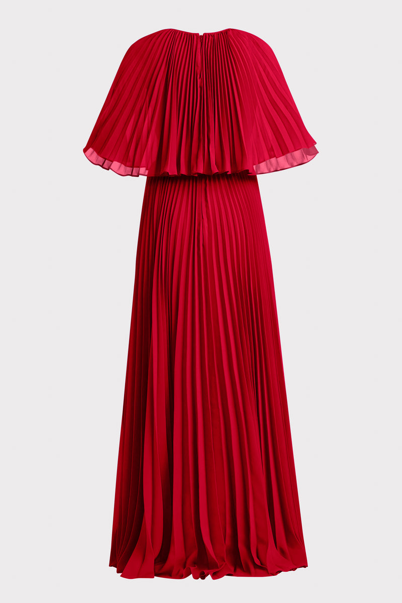 PLEATED CHIFFON CAPE GOWN