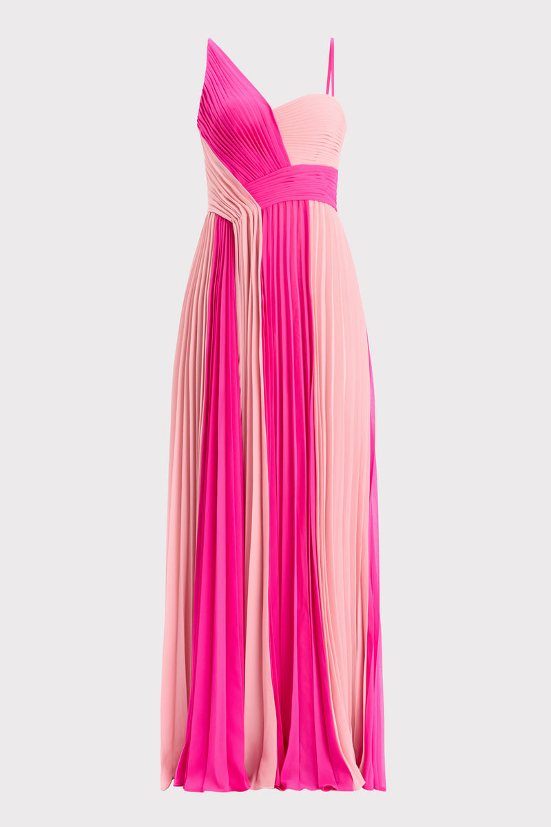 TWO TONE PLEATED CHIFFON GOWN