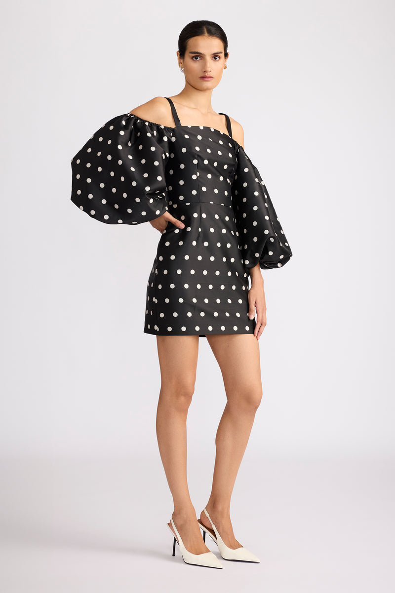 POLKADOT BALLOON SLEEVE MINI DRESS