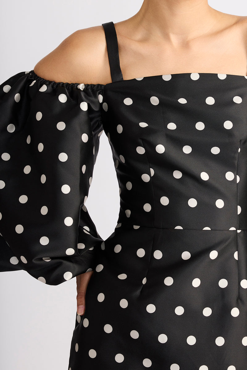 POLKADOT BALLOON SLEEVE MINI DRESS