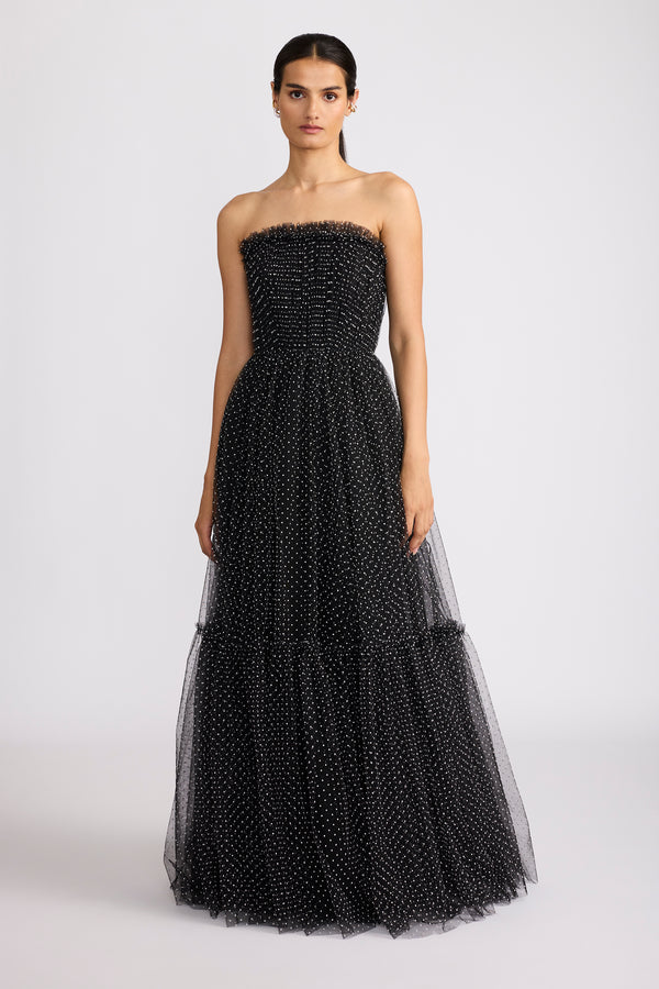 PLEATED TULLE POLKADOT GOWN