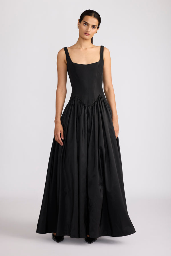 PORTRAIT NECK BUSTIER TAFFETA GOWN