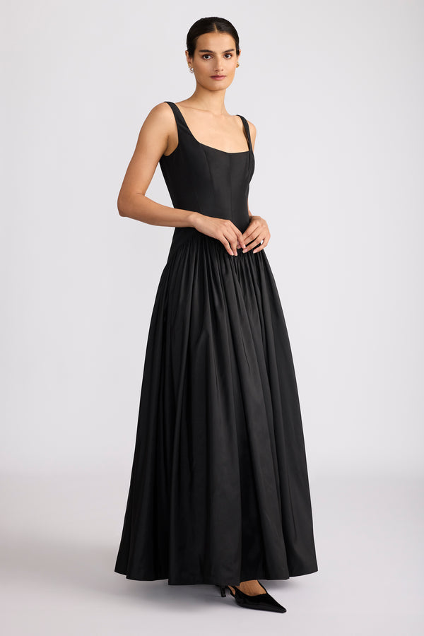 PORTRAIT NECK BUSTIER TAFFETA GOWN