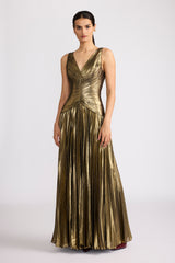 METALLIC PLEATED CHIFFON  GOWN