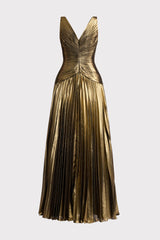 METALLIC PLEATED CHIFFON  GOWN