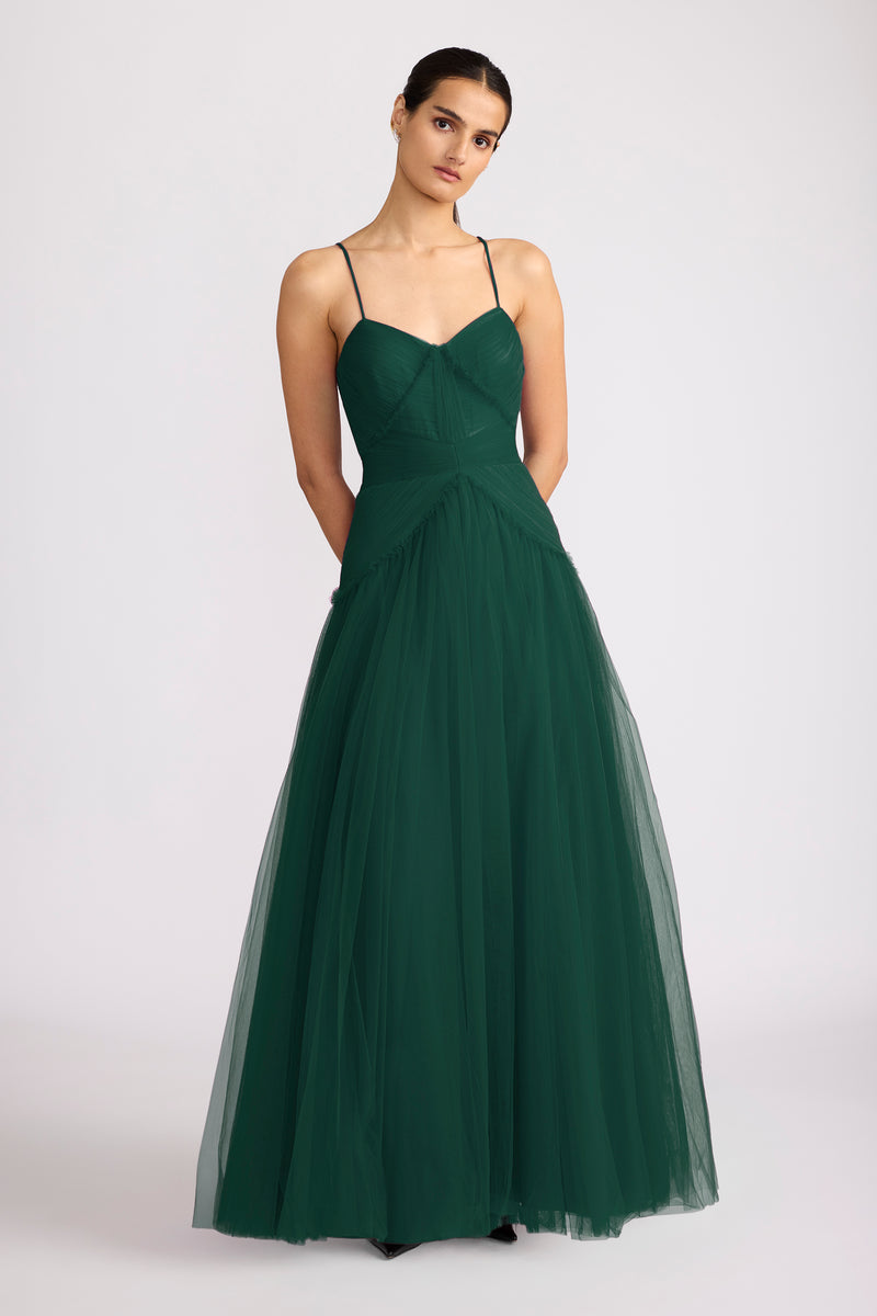 PLEATED TULLE GOWN