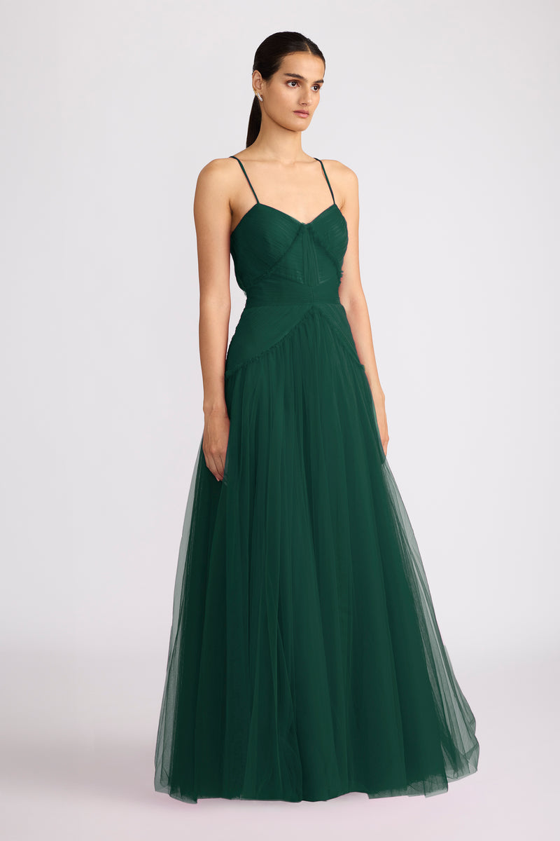 PLEATED TULLE GOWN