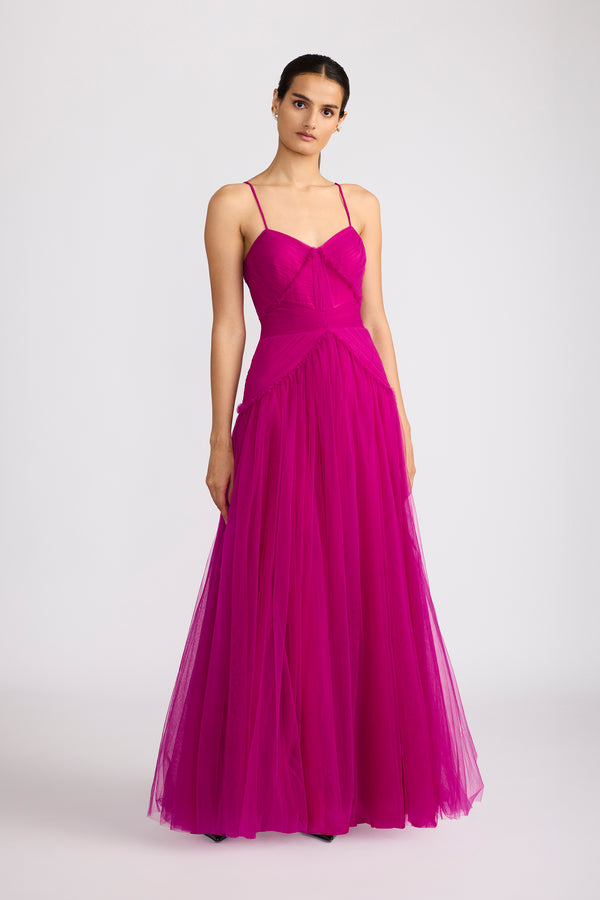 PLEATED TULLE GOWN