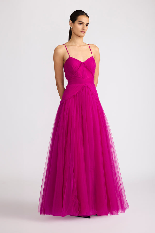 PLEATED TULLE GOWN