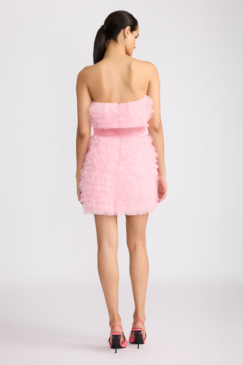 TEXTURED TULLE STRAPLESS MINI DRESS