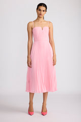 PLEATED CHIFFON MIDI DRESS