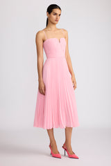 PLEATED CHIFFON MIDI DRESS