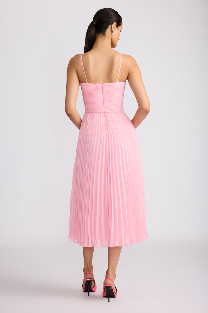 PLEATED CHIFFON MIDI DRESS