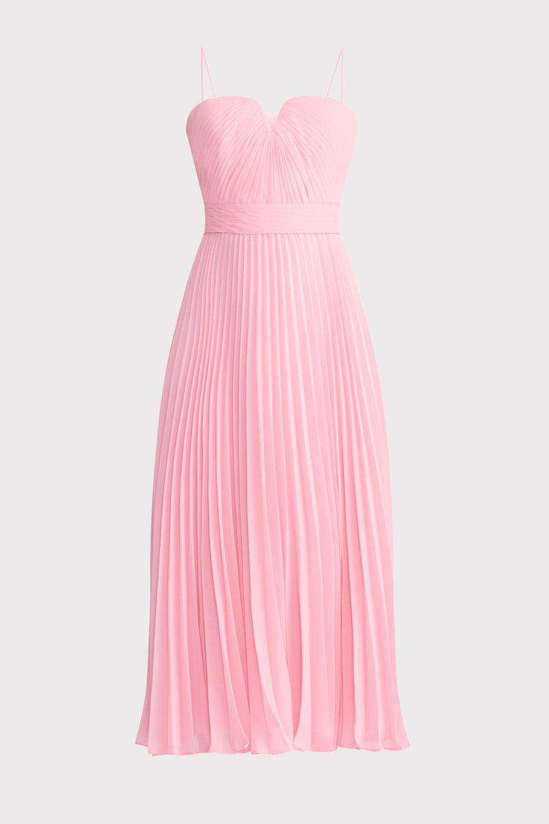 PLEATED CHIFFON MIDI DRESS