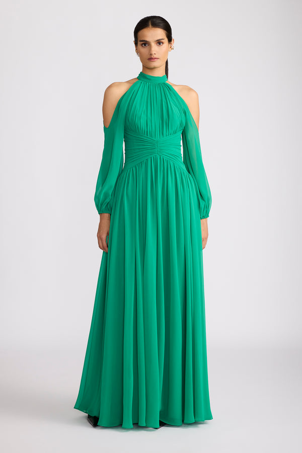 COLD SHOULDER CHIFFON GOWN