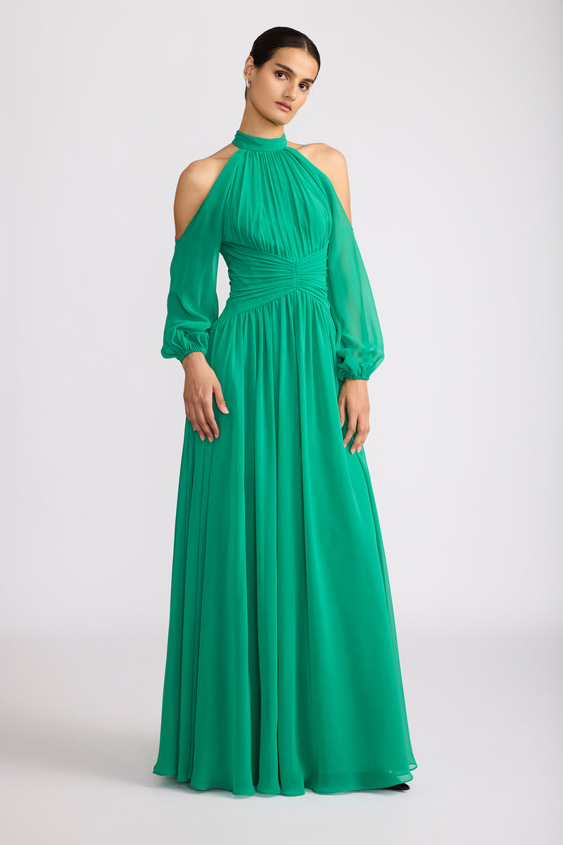 COLD SHOULDER CHIFFON GOWN