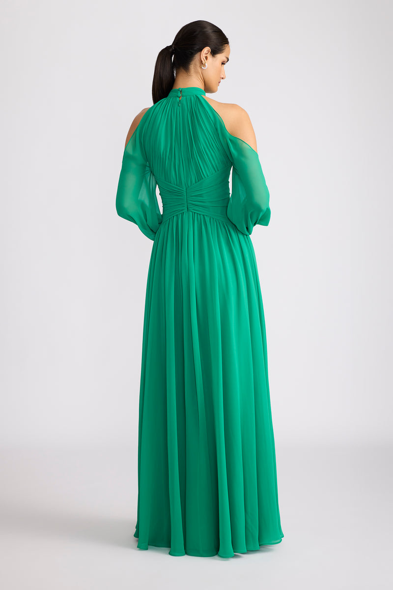 COLD SHOULDER CHIFFON GOWN