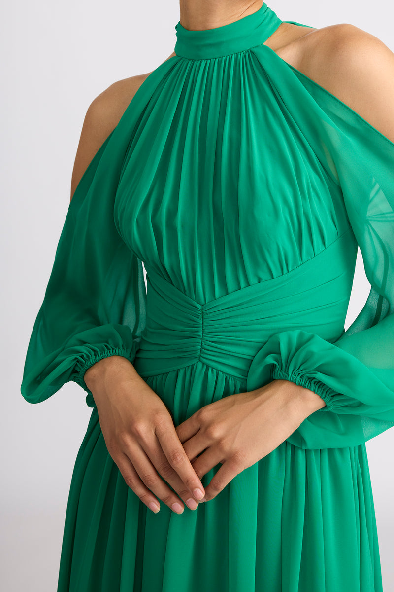 COLD SHOULDER CHIFFON GOWN