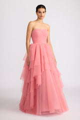 ASYMMETRICAL TIERED TULLE BALL GOWN