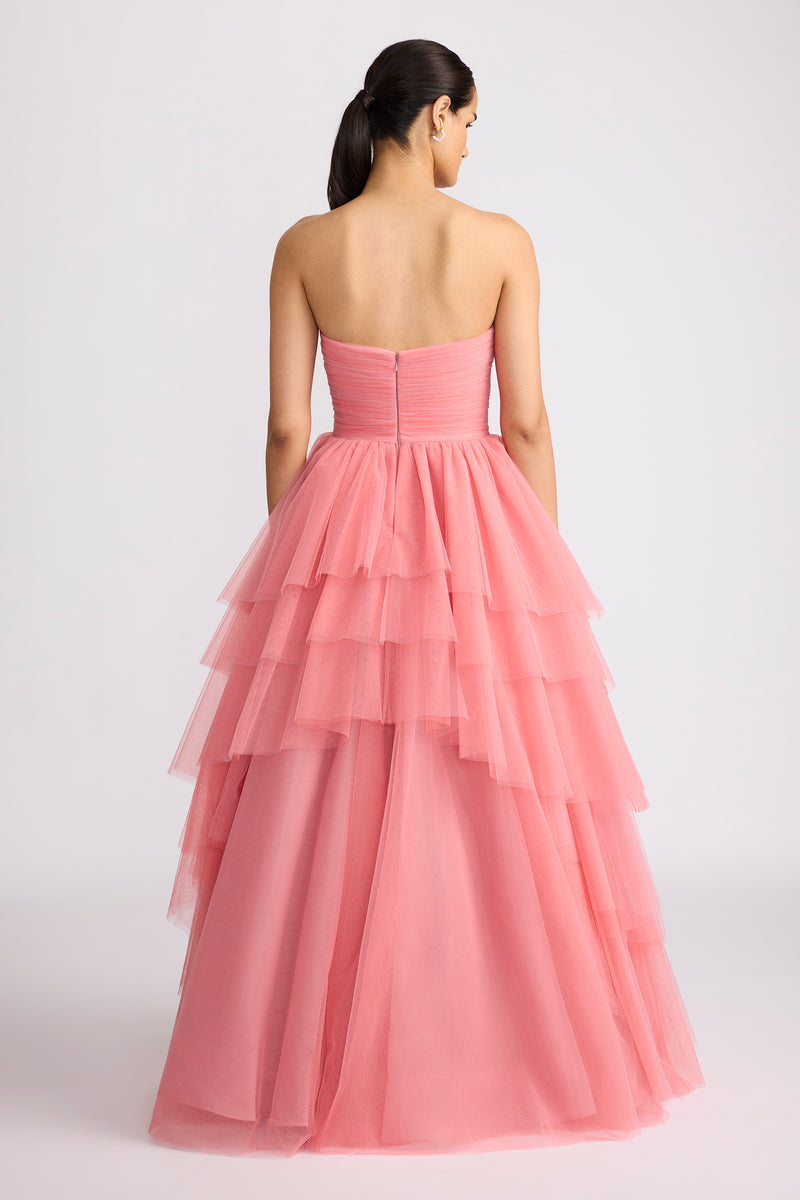 ASYMMETRICAL TIERED TULLE BALL GOWN