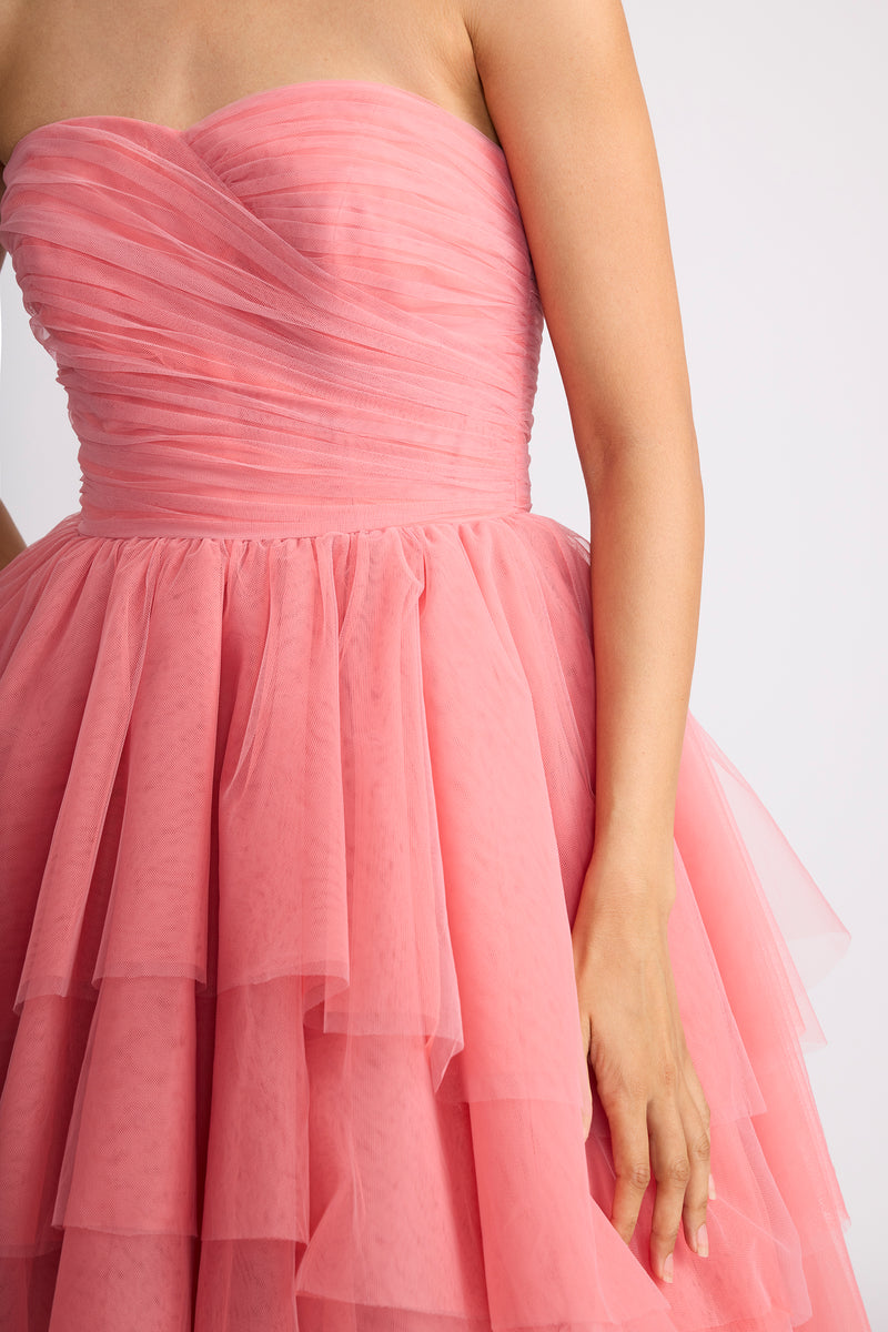 ASYMMETRICAL TIERED TULLE BALL GOWN