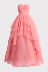 ASYMMETRICAL TIERED TULLE BALL GOWN