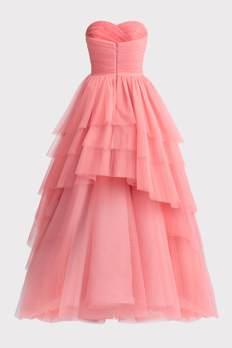 ASYMMETRICAL TIERED TULLE BALL GOWN