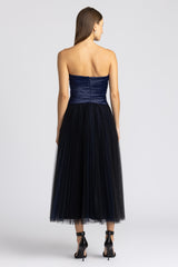 PLEATED BUSTIER DRESS W/ WAIST DRAPE