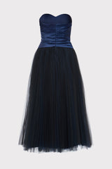 PLEATED BUSTIER DRESS W/ WAIST DRAPE