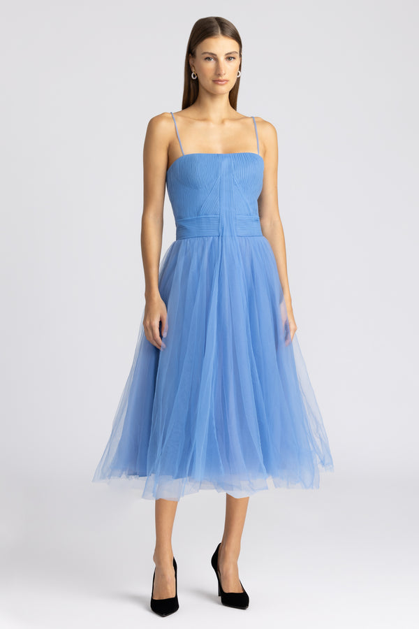 TULLE MIDI DRESS W/ CORSET DETAIL