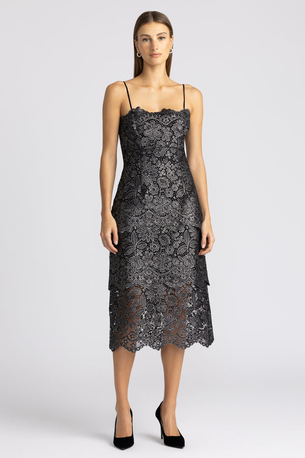 TIERED FLORAL LACE  DRESS