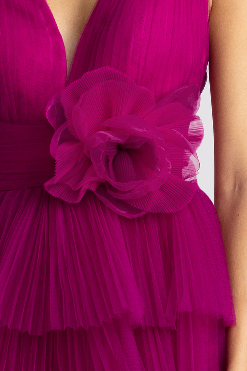 RUFFLE TULLE DRESS WITH GOWN FLOWER
