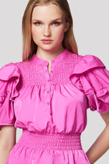 PUFF SLEEVE TAFFETA TOP