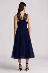 PLEATED HALTER NECK TULLE DRESS