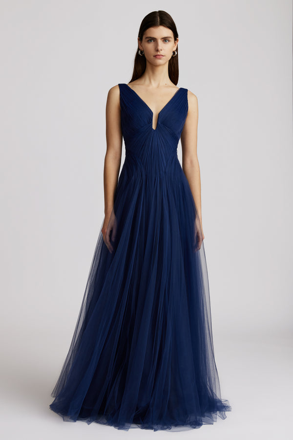 PLEATED TULLE GOWN